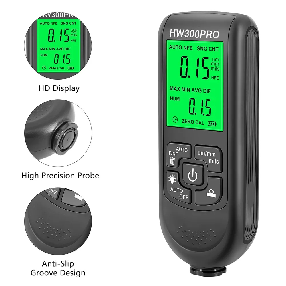 Electroplate Metal Coating Thickness Tester HW-300 Digital 0-2000um Fe and NFe P