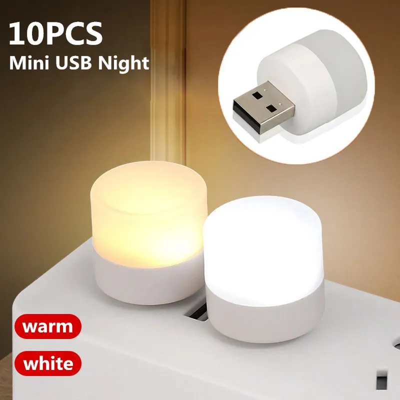 1/10Pcs Mini USB Night Light Warm White Eye Protection Book Reading Light USB Pl