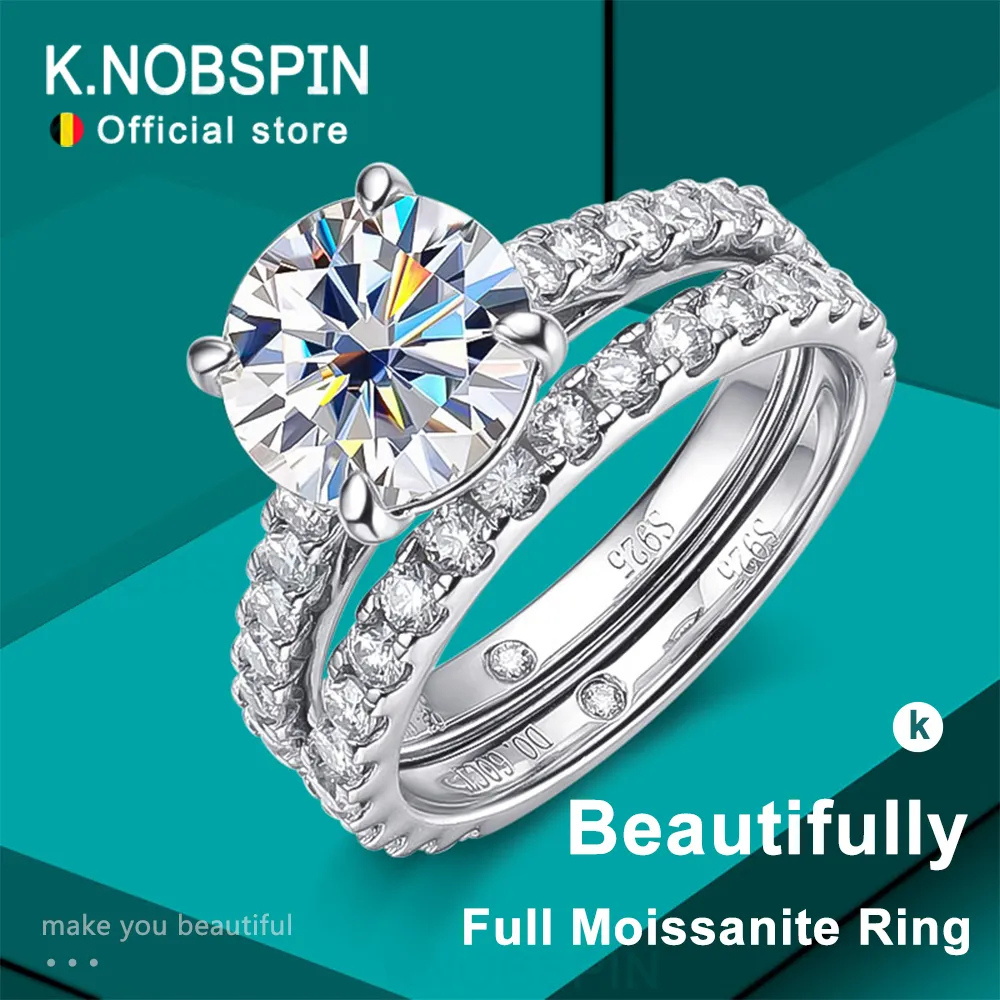 KNOBSPIN D VVS1 Moissanite Rings for women Sparkling Diamond Bridal Sets with GR
