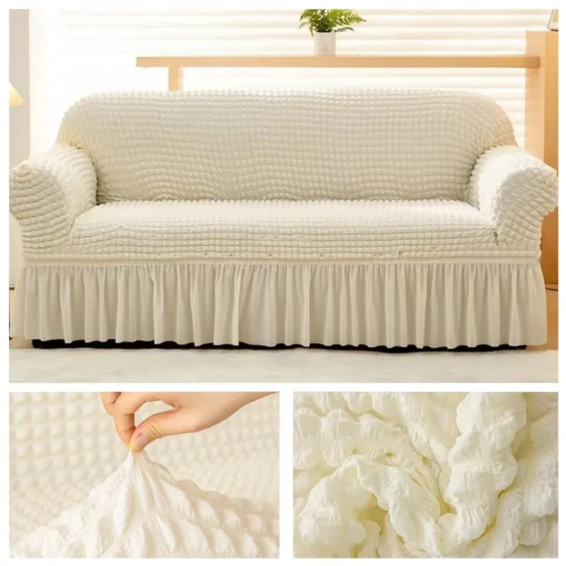 1/2/3/4 Seater Seersucker Sofa Slipcover High Stretch Couch Cover Thick Corner S