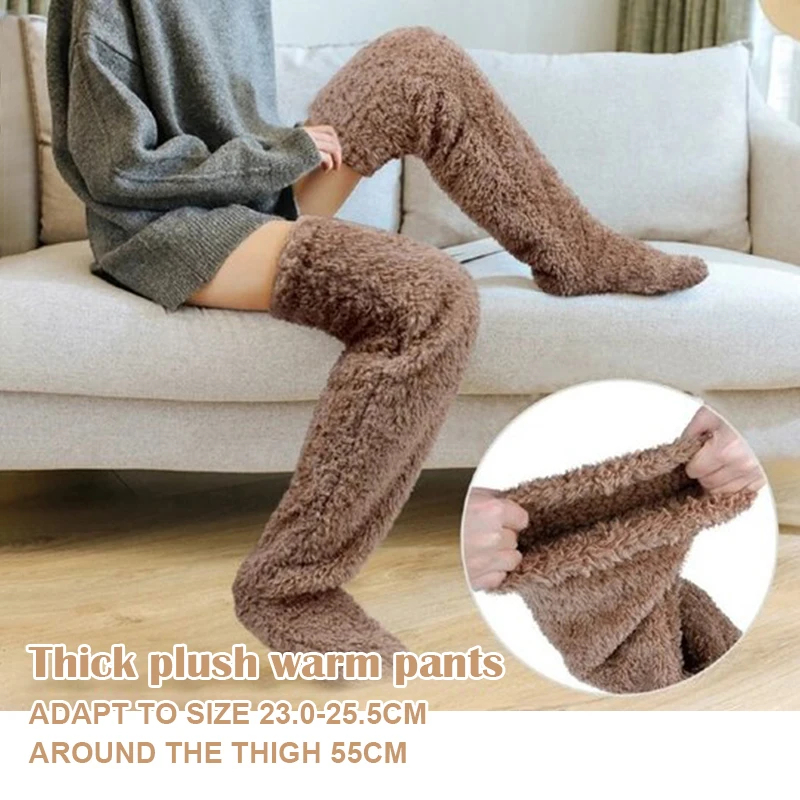 Over Knee High Fuzzy Long Socks Plush Slipper Stockings Leg Warmers Winter Home 