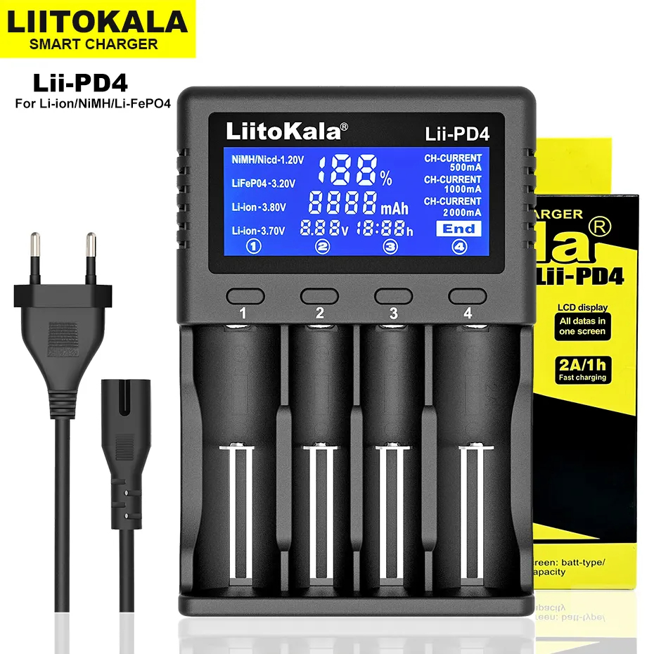 LiitoKala Lii-PD2 LII-PD4 battery Charger for 18650 26650 21700 18350 AA AAA 3.7