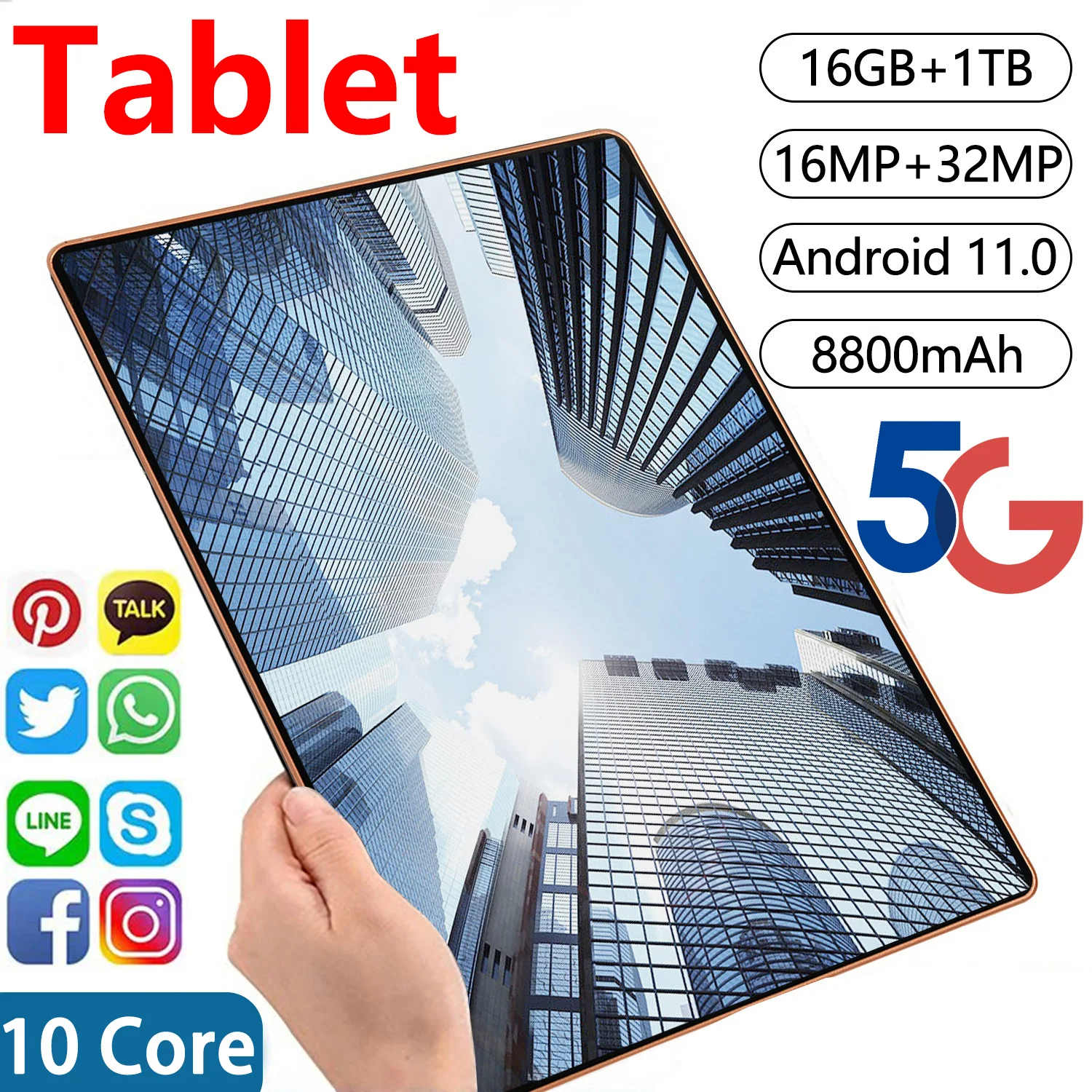 2023 New 10.36 inch Network Android 11.0 Tablet 16GB RAM 1TB ROM 16MP 32MP 10 Co