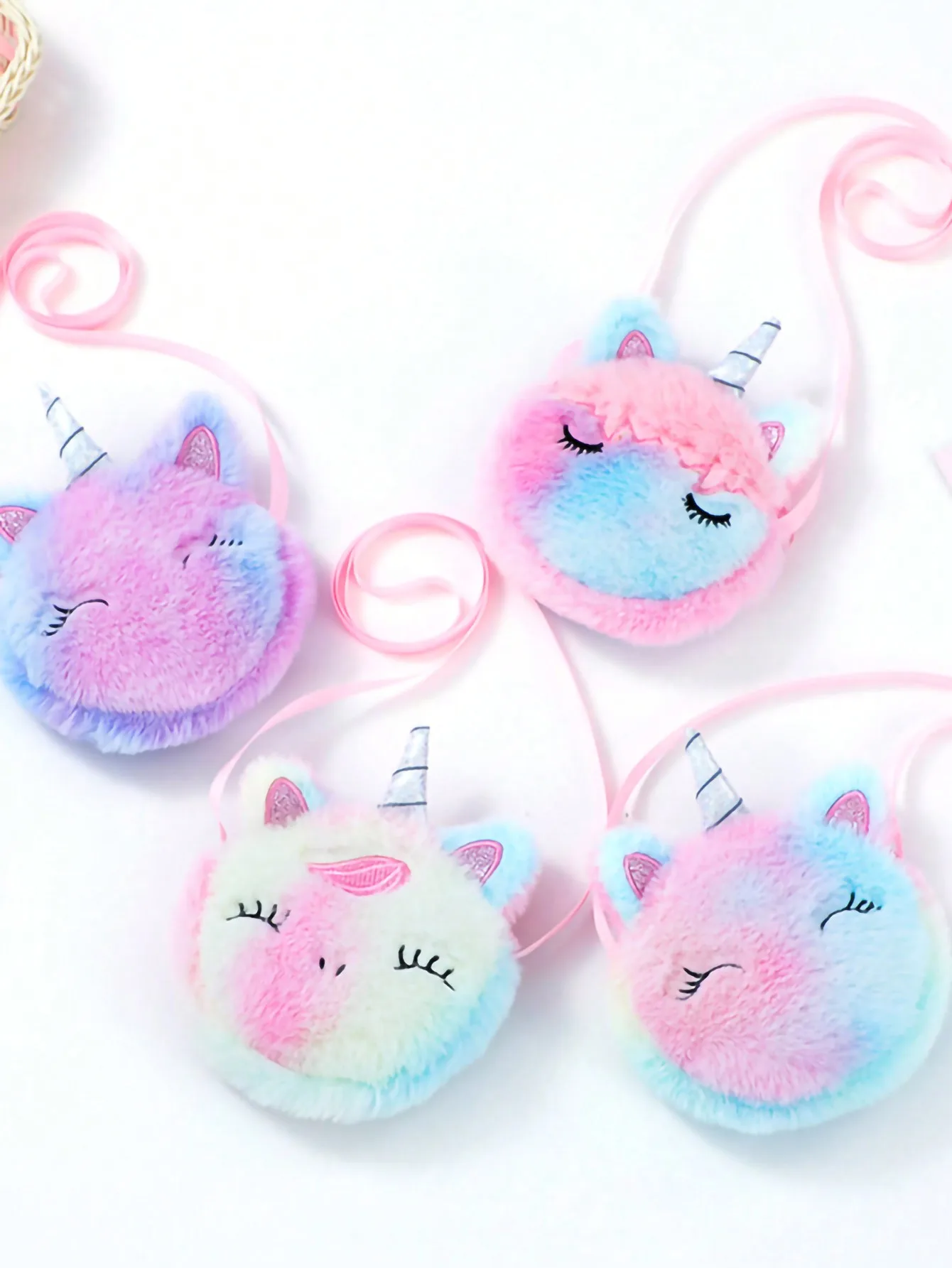 1 Piece Cute Round Plush Unicorn Children's Shoulder Bag Crossbody Bag Kindergar