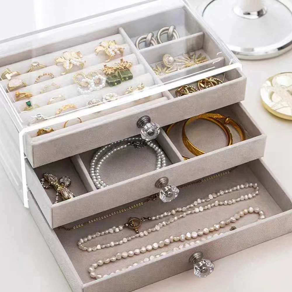 1 Piece of High-capacity Three-layer Flannel Jewelry Box Drawer Jewelry Box Stor