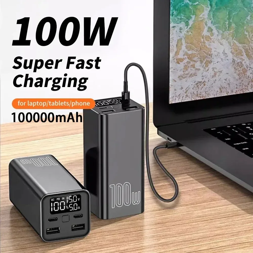 100000mAh Power Bank Type C PD 65W Fast Charging Powerbank External Battery Char