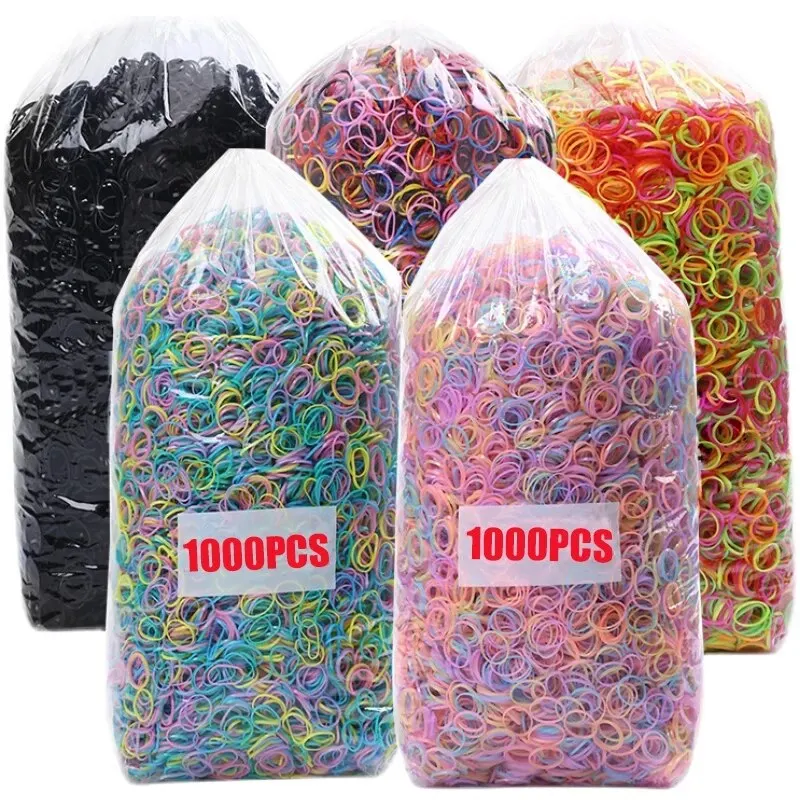 1000Pcs Colorful Disposable Hair Bands Girls Elastic Rubber Band Kids Ponytail H