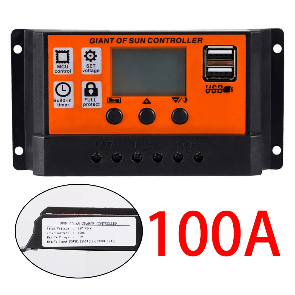 100A/80A/60A/30A/10A PWN Auto Solar Charge Controller Dual USB LCD Display Outpu