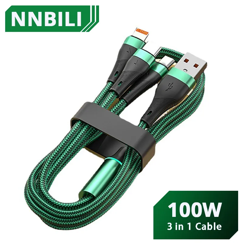 100W 6A USB To Type C 3 in 1 Charging Cable Fast Charge Micro for iPhone 12 For 