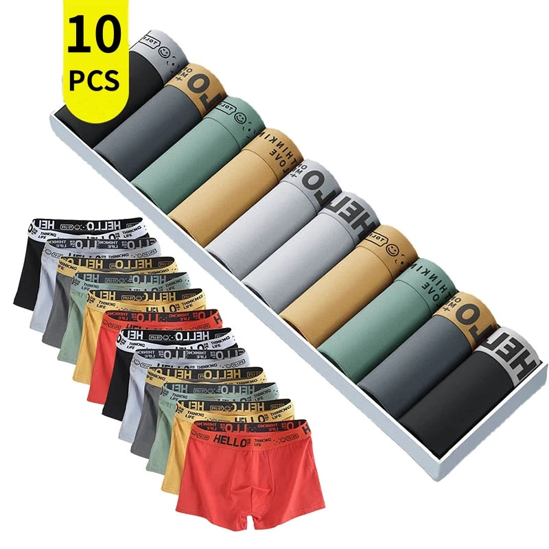 10Pcs/Men's Shorts Pure Cotton Underwear Antibacterial Soft Cotton Sexy Boxer Sh