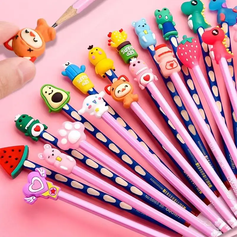 10pcs Cute Cartoon Pencil Cap Silicone Neutral Pen Cover School Students Supplie