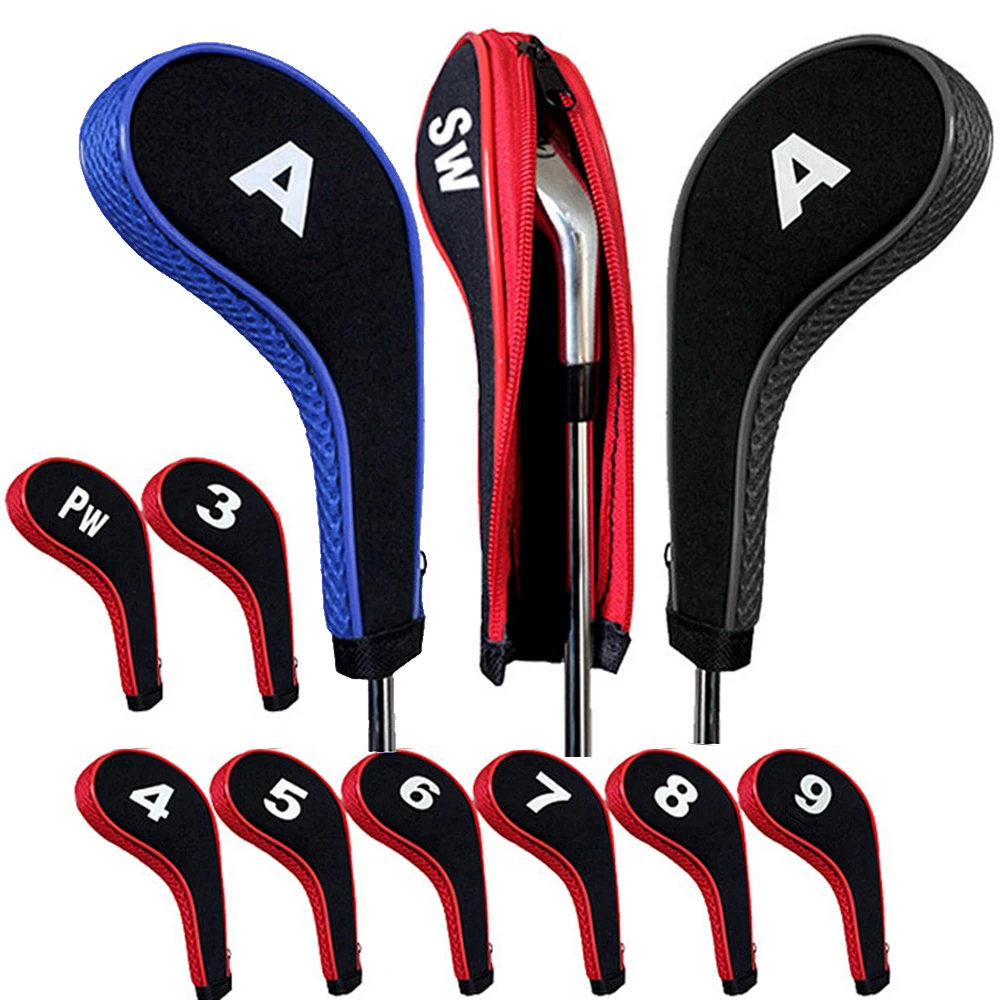 10pcs Golf Club Head Covers Set Zipper Headcovers For Golf Clubs Iron Covers Wit