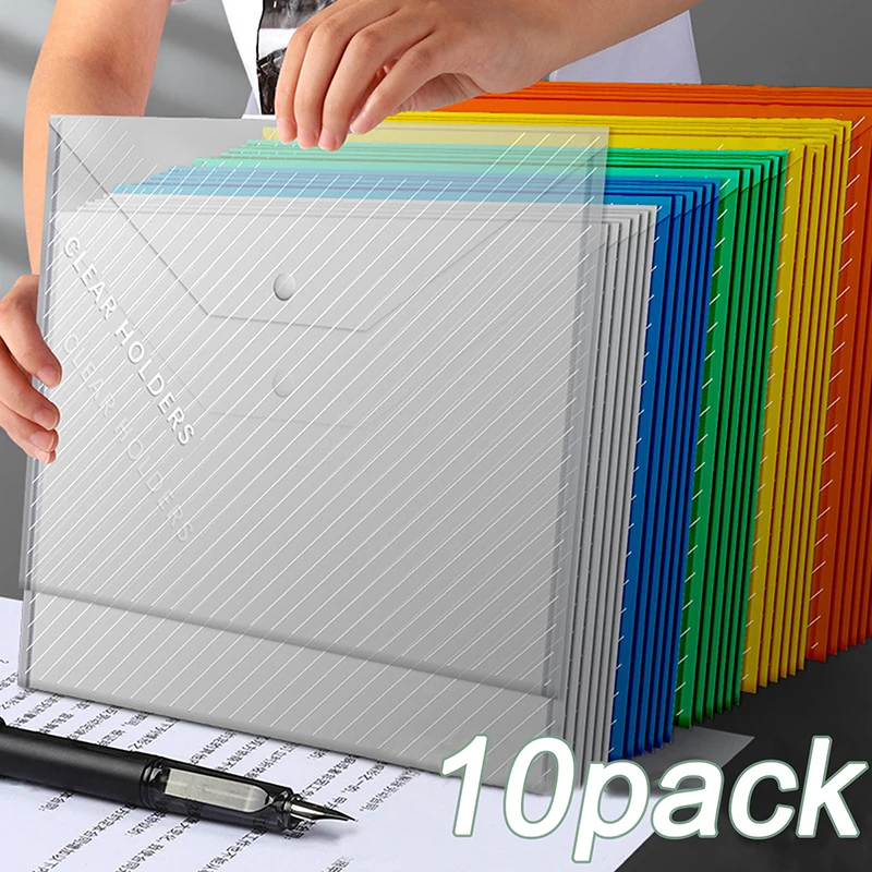 10pcs Thick File Bag Transparent Waterproof A4 Snap-type Plastic Information Bag