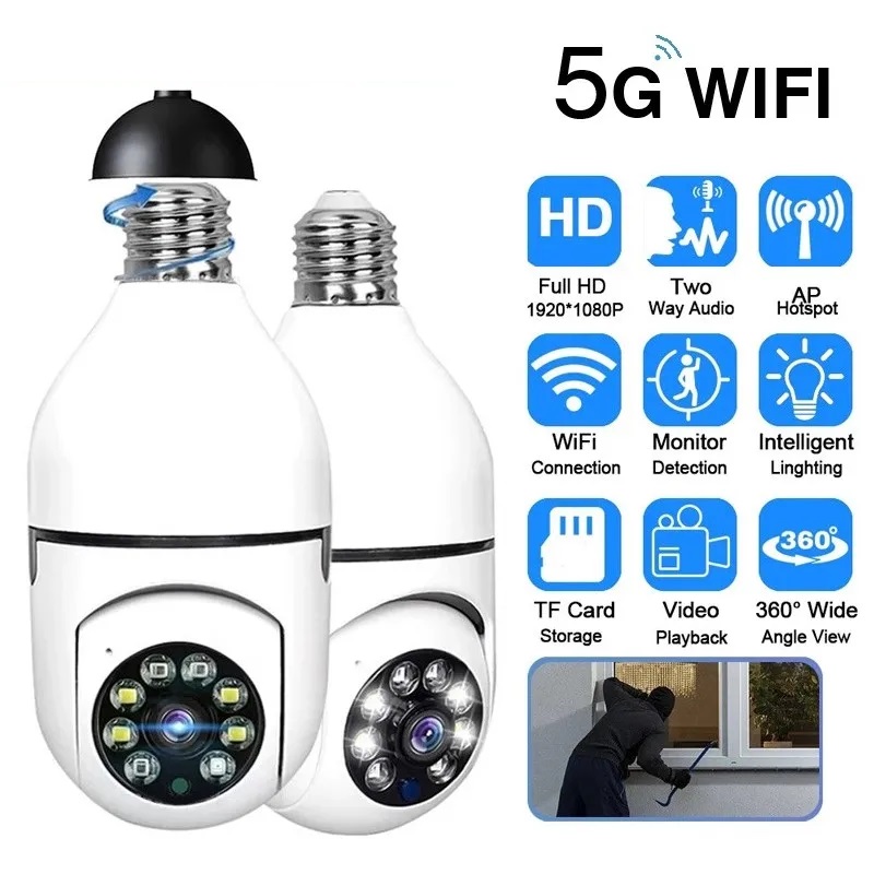 5G Wifi E27 Bulb Surveillance Camera Night Vision Automatic Human Tracking 4X Di