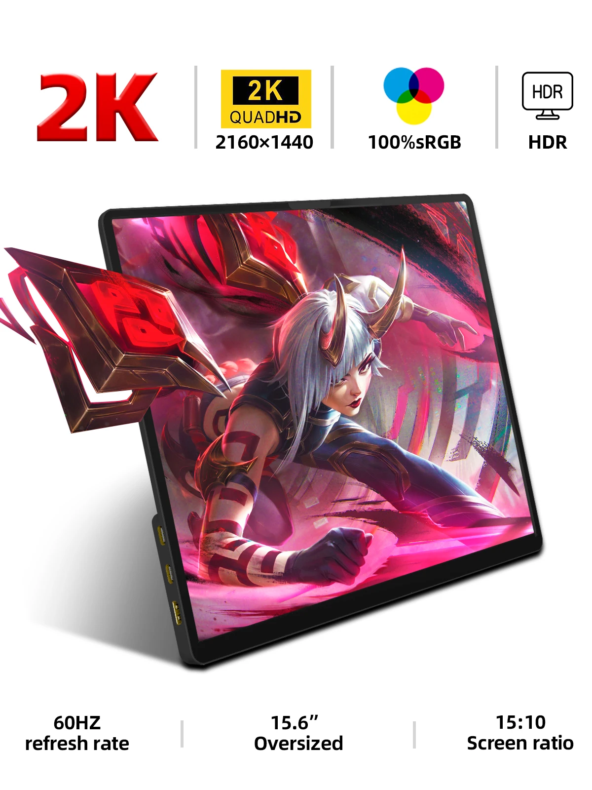 14 Inch 2K Portable Monitor 2160*1440 15: 10 IPS HDMI TYPEC For Laptop XBox PS4/