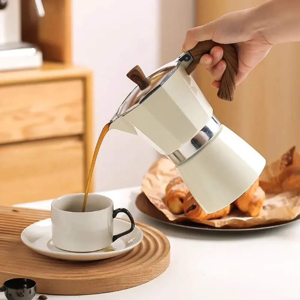 150ml/300ml Vintage Wooden Handle Electric Espresso Machine Moka Pot Classic Ita