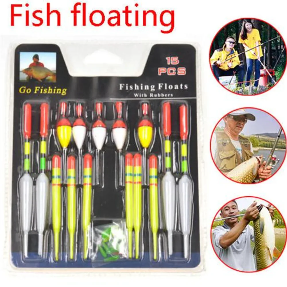15Pcs Vertical Buoy Sea Fishing Floats Assorted Size for Most Type of Angling Aq