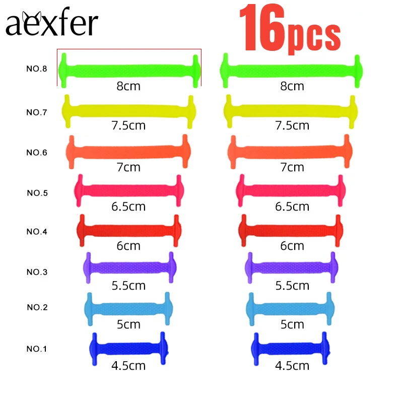 16pcs/lot Silicone Elastic Shoelaces Special No Tie Shoelace Lacing Kids Adult S