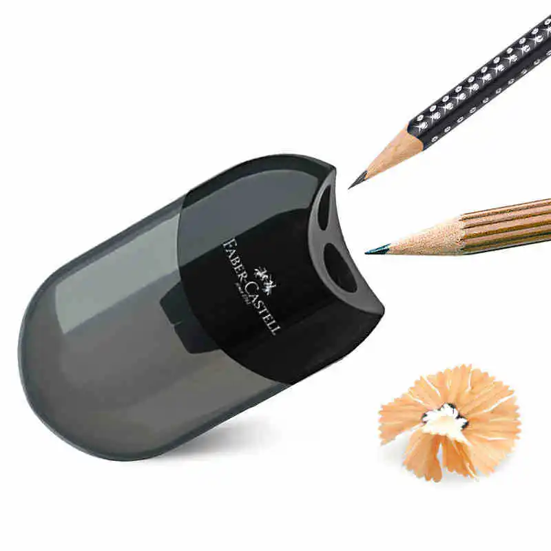 1PC Faber Castell Mini Sleeve Pencil Sharpener double hole with Container Blackl