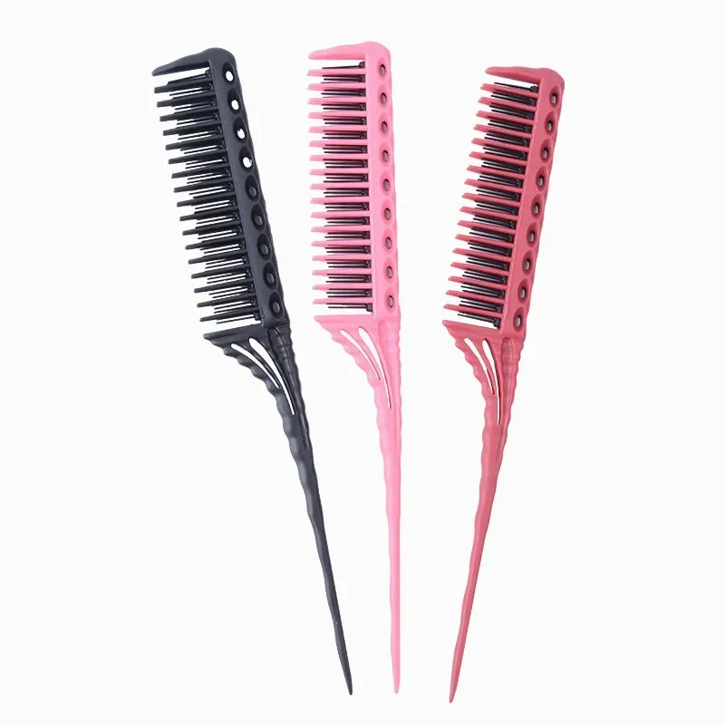 1PC Portable Hair Comb Hair Brush Detangling Brush Rat Tail Comb 3-Row Teeth Det