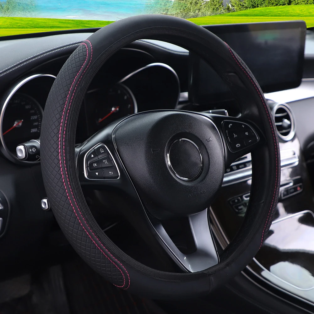 1Pcs Universal Steering Wheel Cover Breathable Leather Anti Slip PU Leather Stee