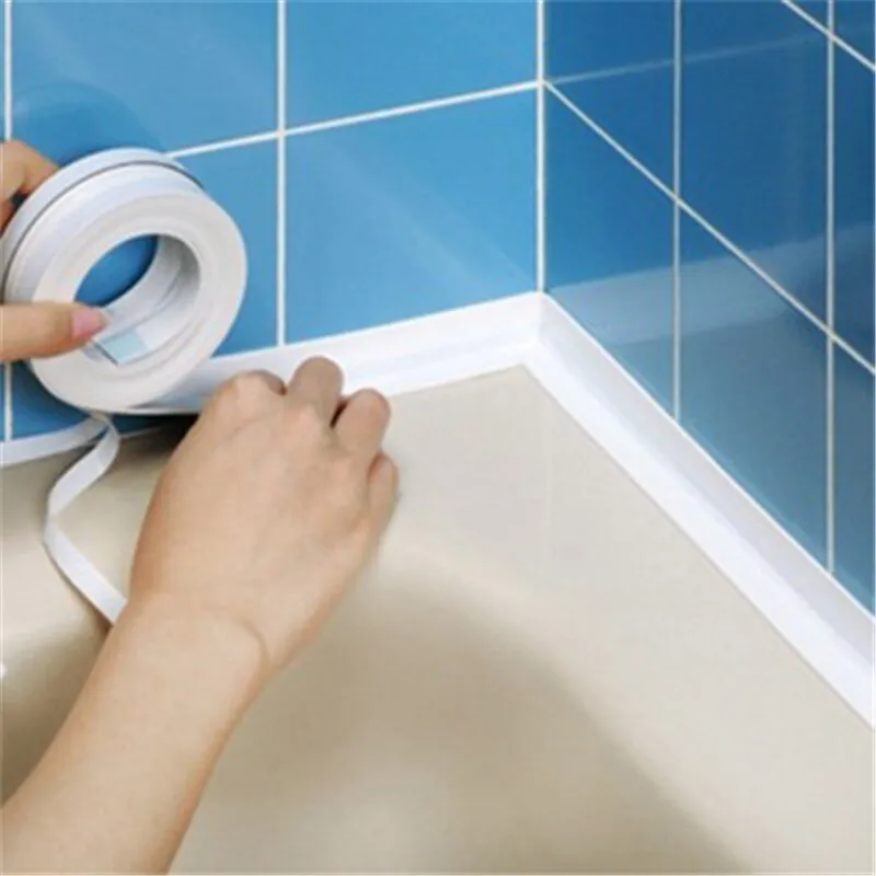 1pc Bathroom Waterproof Wall Stickers Sealing Tapes PVC Adhesive Sealing Strips 