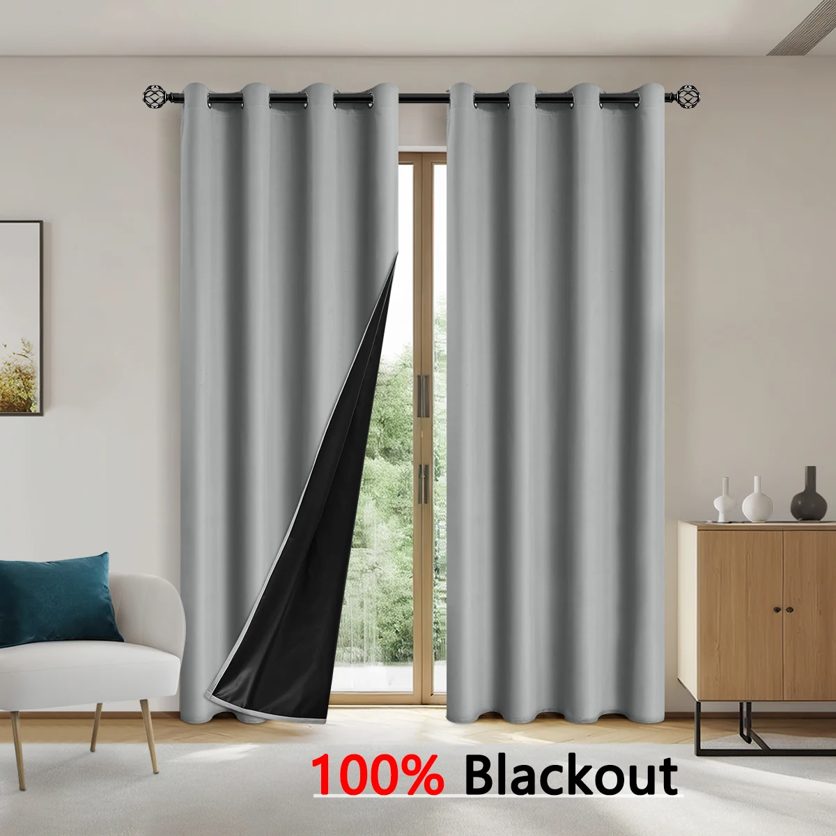 1pc Solid color full shading and sun protection 100% Blackout curtains, bedroom 