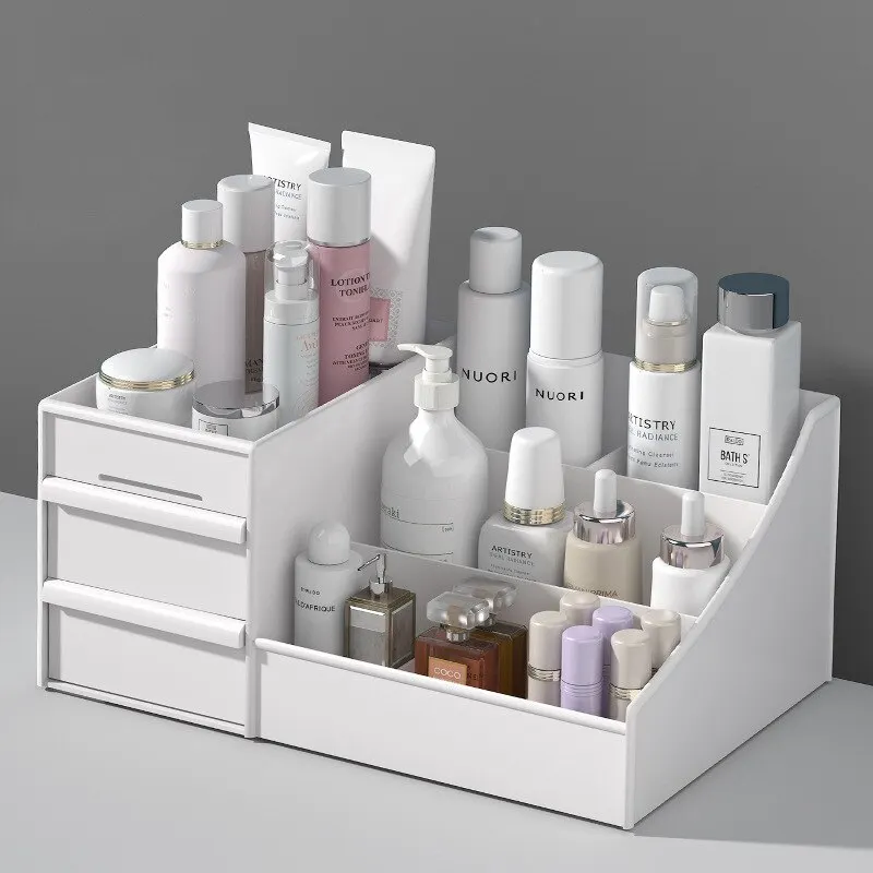 1pc White New Drawer Makeup Storage Box Dormitory Finishing Plastic Shelf Cosmet