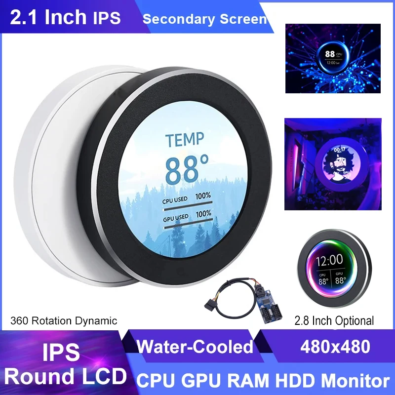 2.1 Inch IPS Secondary Screen 480x480 USB Water-Cooled Round LCD CPU GPU RAM HDD