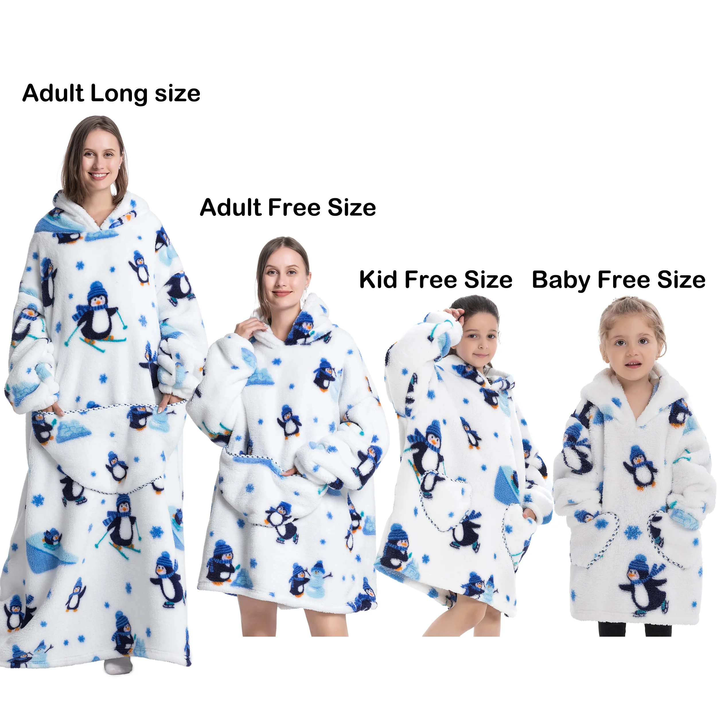 Flannel Blanket with Sleeves Winter Hoodies Sweatshirt Fleece Giant Wearable Bla