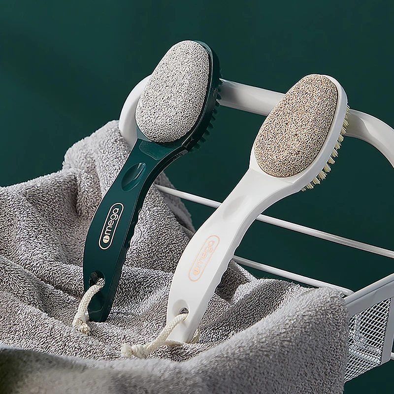 2 In 1 Pumice Stone Foot Brush Scrubber With Handle Feet Exfoliating Dead Skin R