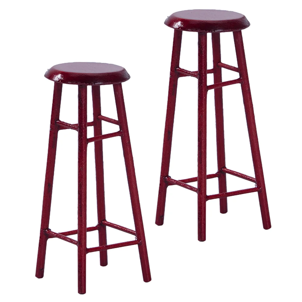 2 Pcs Pedestal Stool Home D¨¦cor Mini Chair Model Mini House Stool Wood Miniatur