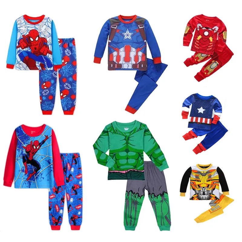 Children's Set Kids Sleepers Boys Girls Super Hero Cartoon Long Sleeve Pyjamas S