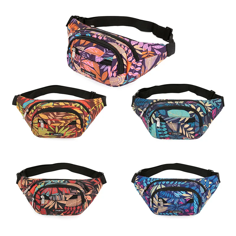 Leaf Printed Female Waist Bags Large Capacity Fanny Pack Men's Belt Bag Women Fa