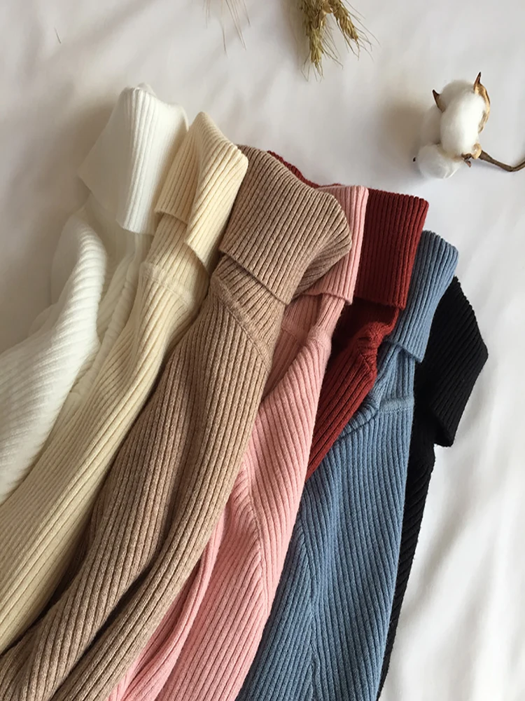2023 Autumn Winter Thick Sweater Women Knitted Ribbed Pullover Sweater Long Slee