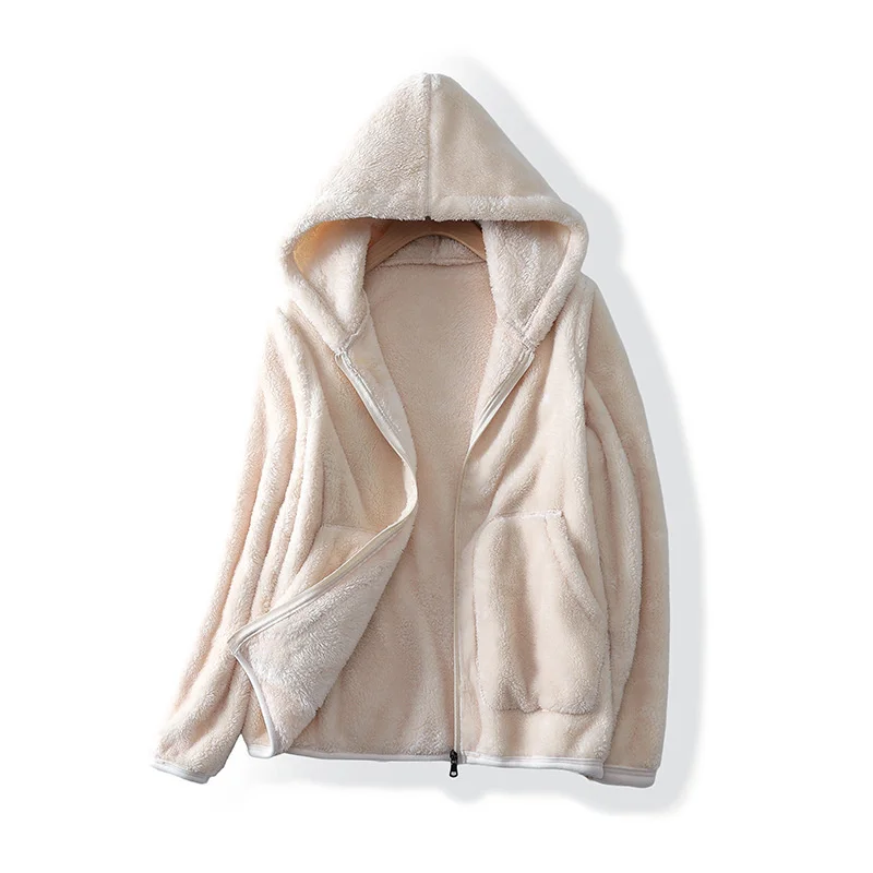 2023 Autumn Women Coral Velvet Coat Outdoor Short Jacket Hooded Top Double-sided