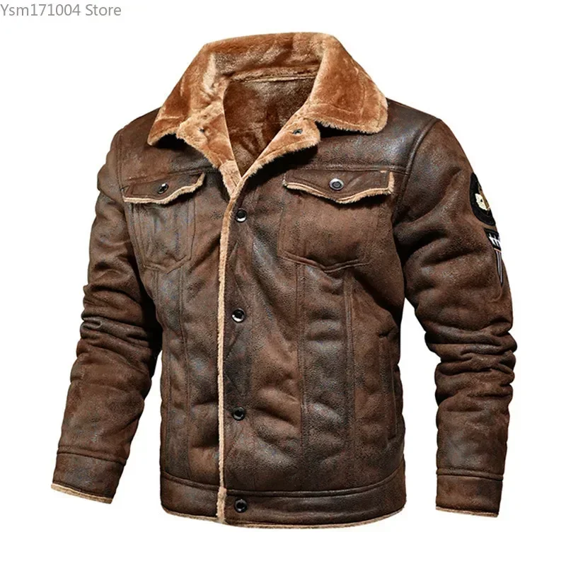 2023 Men's autumn and winter new oversized plus velvet thick leather jacket yout