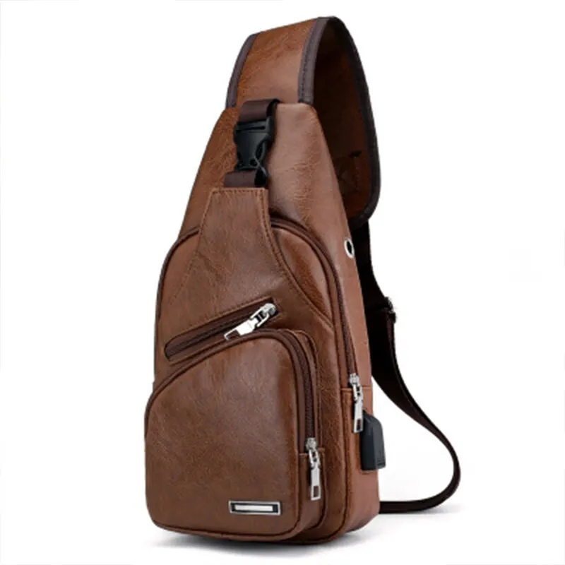 2023 Pu Chest Bag Usb Fashion Portable Rechargeable Leisure Diagonal Span Packag