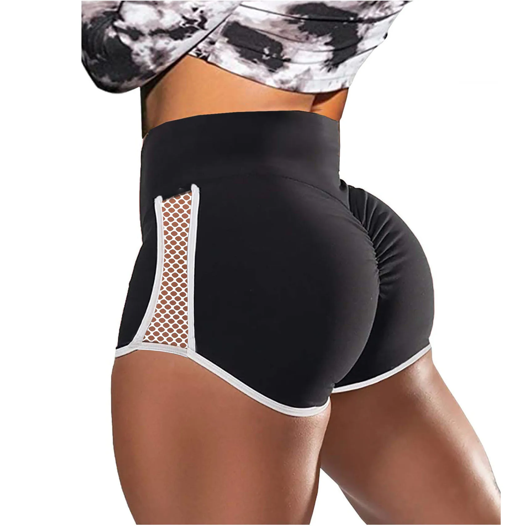 2023 Summer High Waist Side Hollow Out Sport Shorts Women Stitching Stretchy Tro