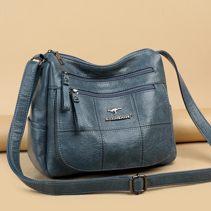 2023 Women's Soft Leather Shoulder Bags Multi-Layer Pockets Messenger Crossbody 