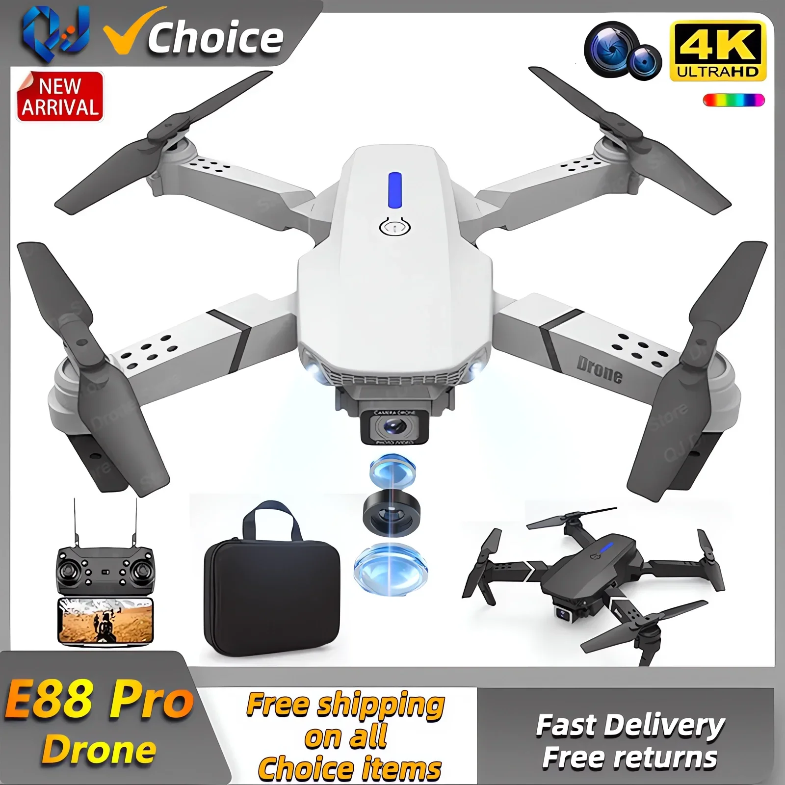 2024 E88Pro RC Drone 4K Professinal With 1080P Wide Angle HD Camera Foldable Hel