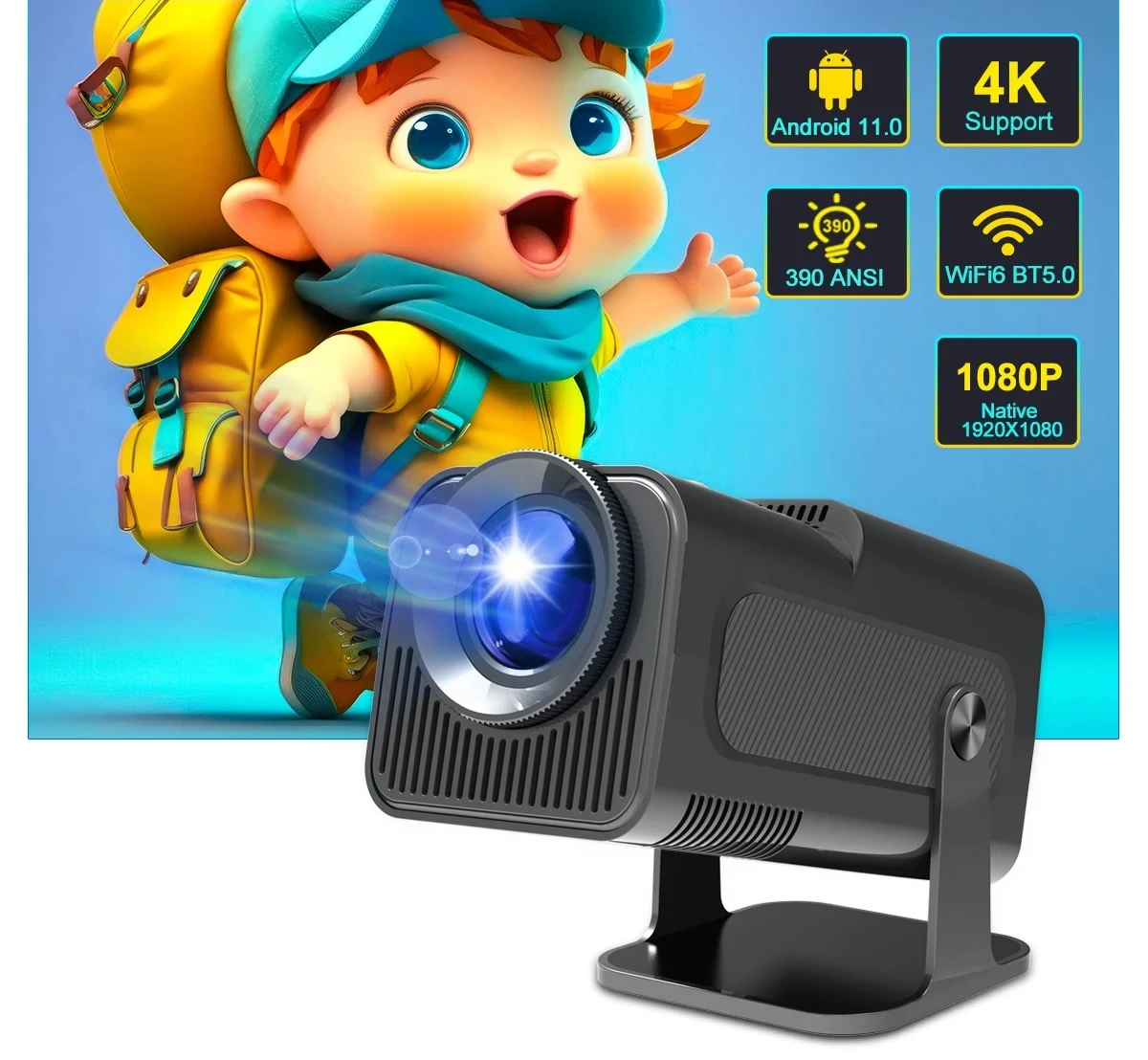 4K Android 11 Projector Native 1080P 390ANSI HY320 Dual Wifi6 BT5.0 1920*1080P C