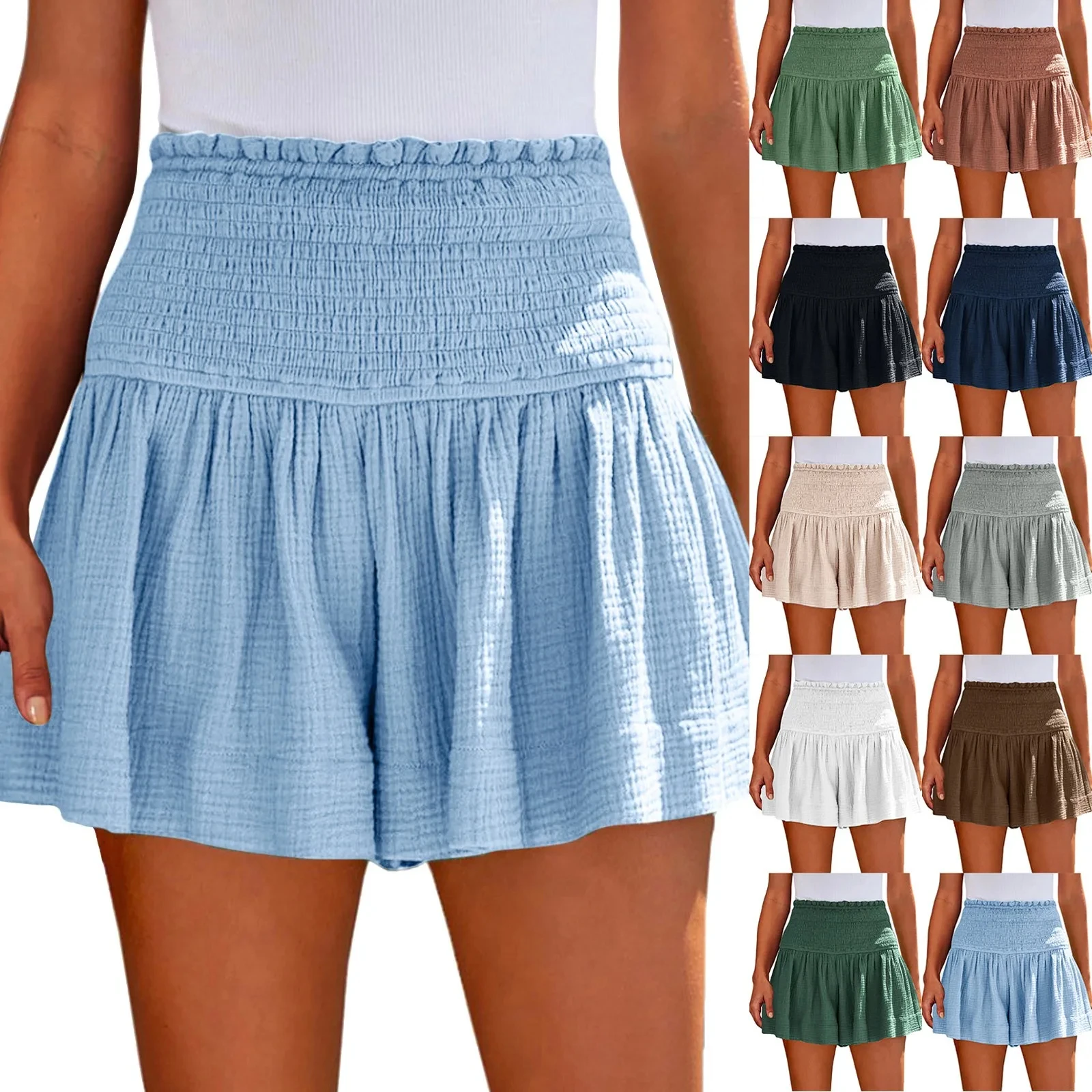 Ladies Casual Large Solid Color Breathable Fashion Wide Leg Shorts Shorts for Wo