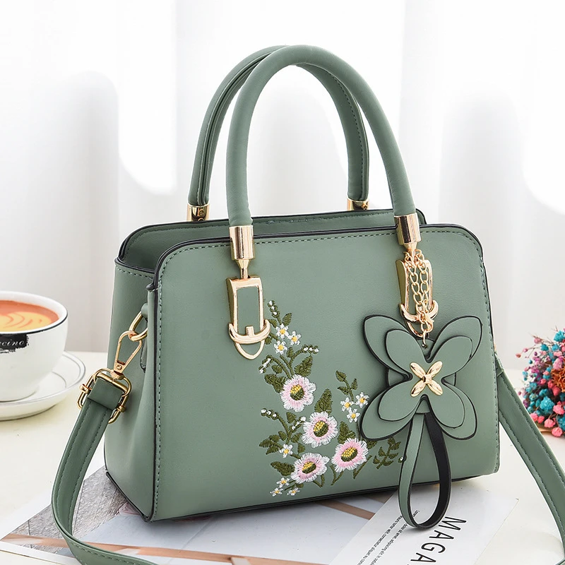 Fashion Brand Women Embroidery Solid Color Shopper Totes Large Capacity Handbag