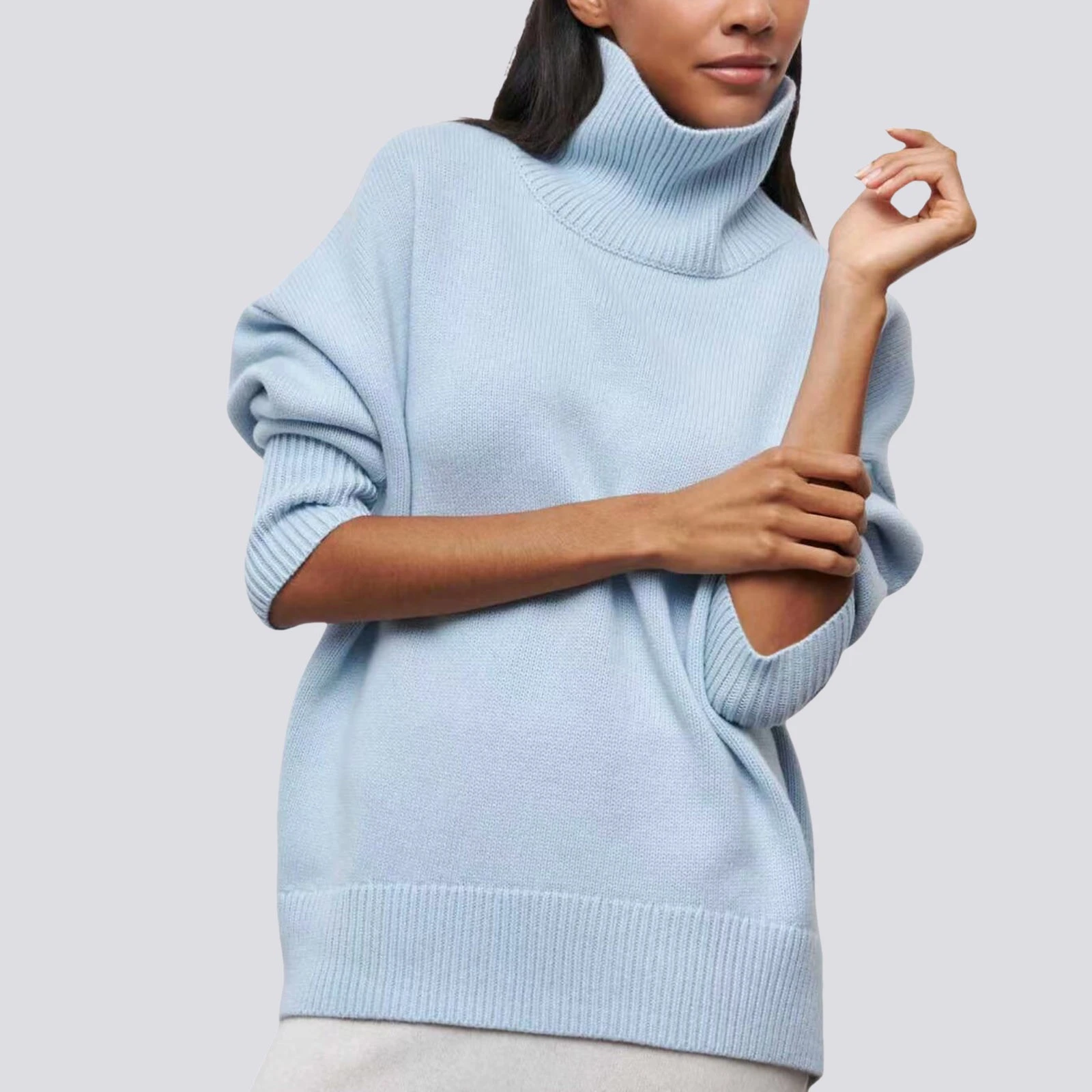 Women Fall Turtleneck Sweater Long Sleeve Oversized Chunky Knitted Pullover Swea