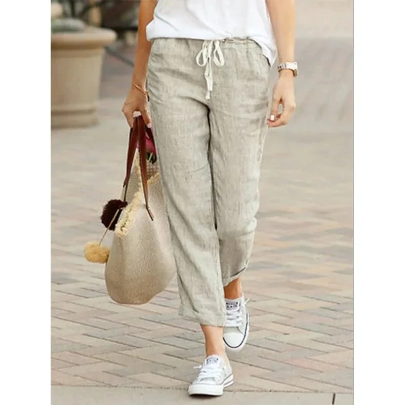 Autumn Cotton Women's Pants Y2K Black Drawstring Elastic Waist Casual Pants Fema