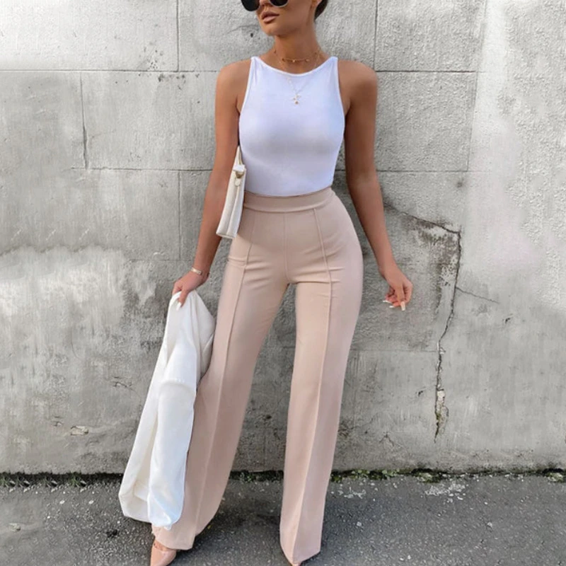 Women's Slim Bell-Bottoms Pants Trendy Spring Autumn Trousers Office Lady Solid