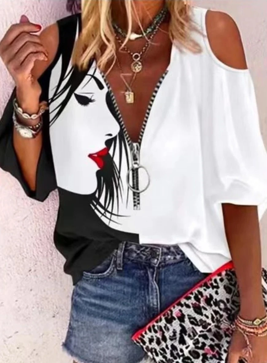 New Fashion Elegant Woman Shirt Casual Loose Shirt Woman Temperament Short Sleev