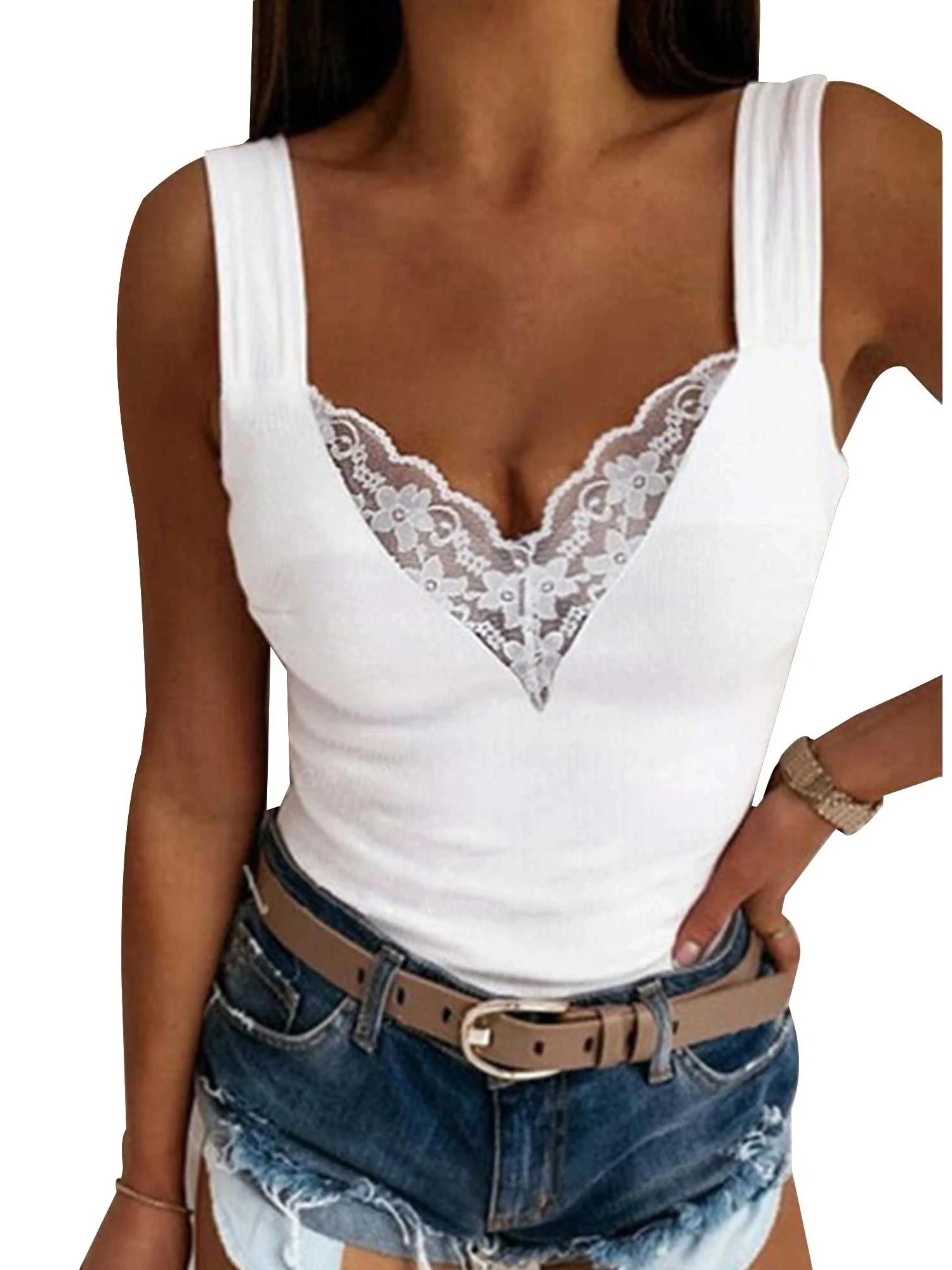 Women's Clothing Sexy Lace Tank Top For Ladies Autumn Basis Sleeveless Vest Pull