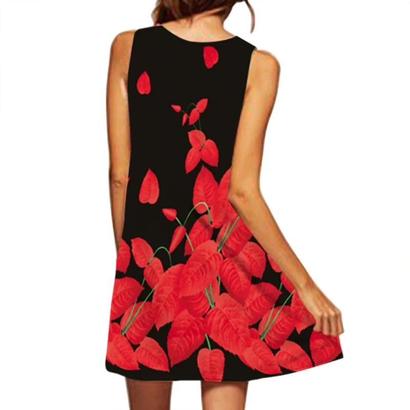 European and American Cross Border Women's New Dress V-neck Sleeveless Sexy Prin